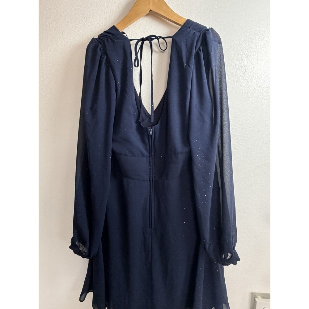 B Darlin Women’s 9/10 Navy Glitter Long Sleeve Fit & Flare Cocktail Dress - Picture 6 of 10